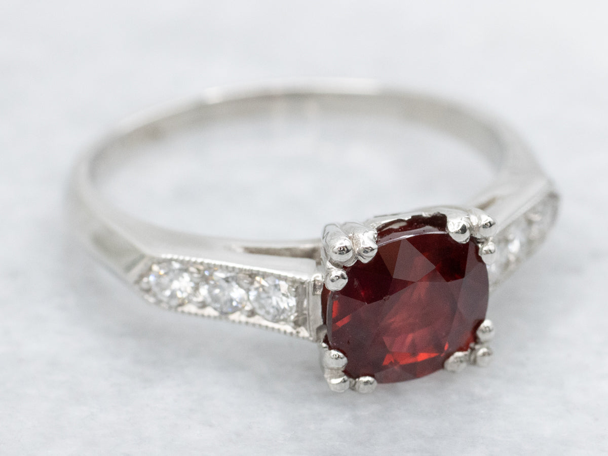 Platinum GIA Certified Ruby and Diamond Engagement Ring