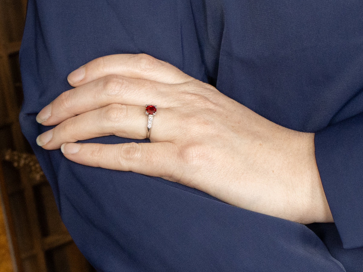 Platinum GIA Certified Ruby and Diamond Engagement Ring