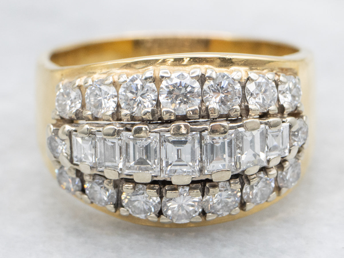 Gold Mixed-Cut Diamond Statement Band