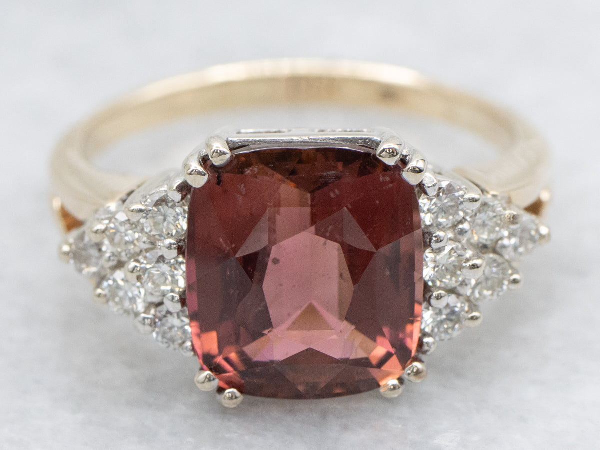 Lovely  Pink Tourmaline and Diamond Ring