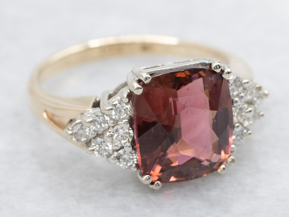 Lovely  Pink Tourmaline and Diamond Ring