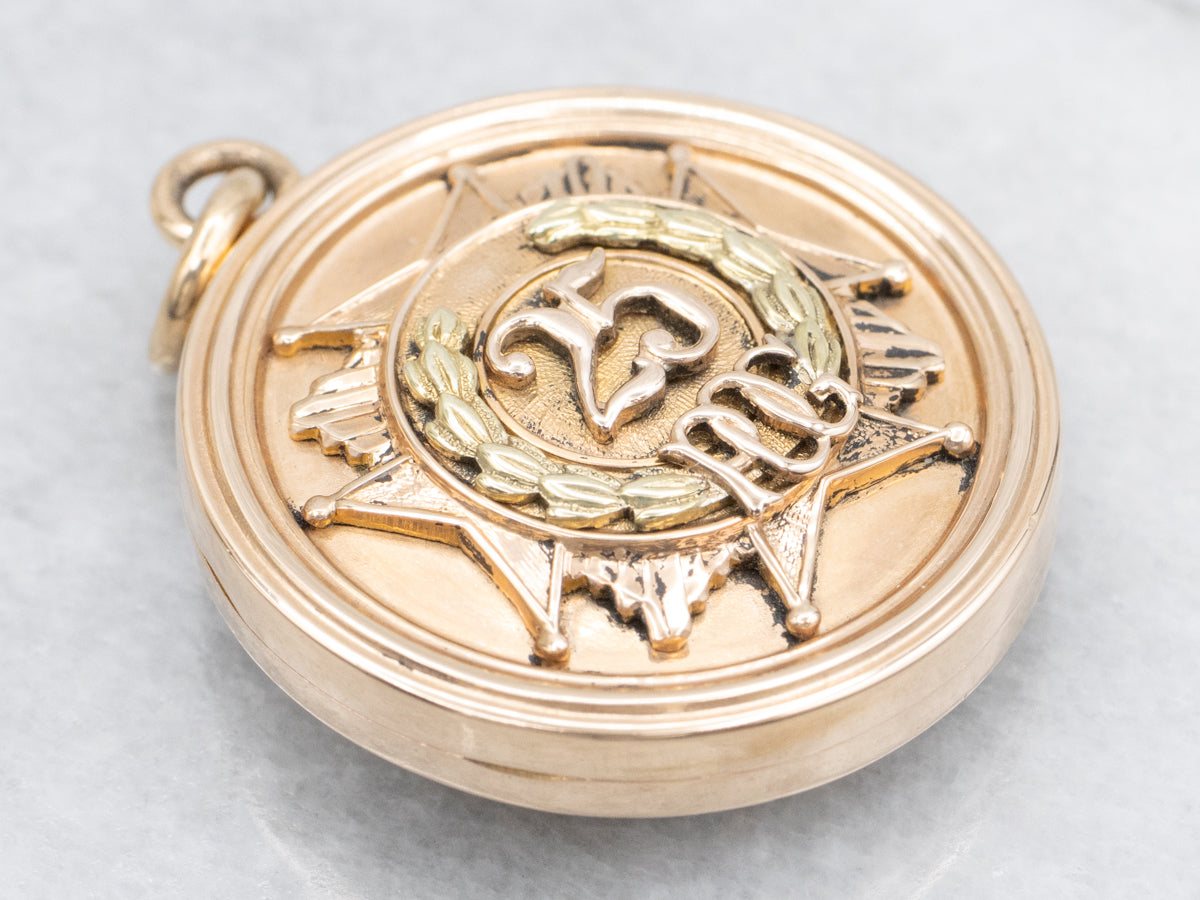 Antique Gold Police Officer Guild POG Diamond and Ruby Eyed Lion Locket