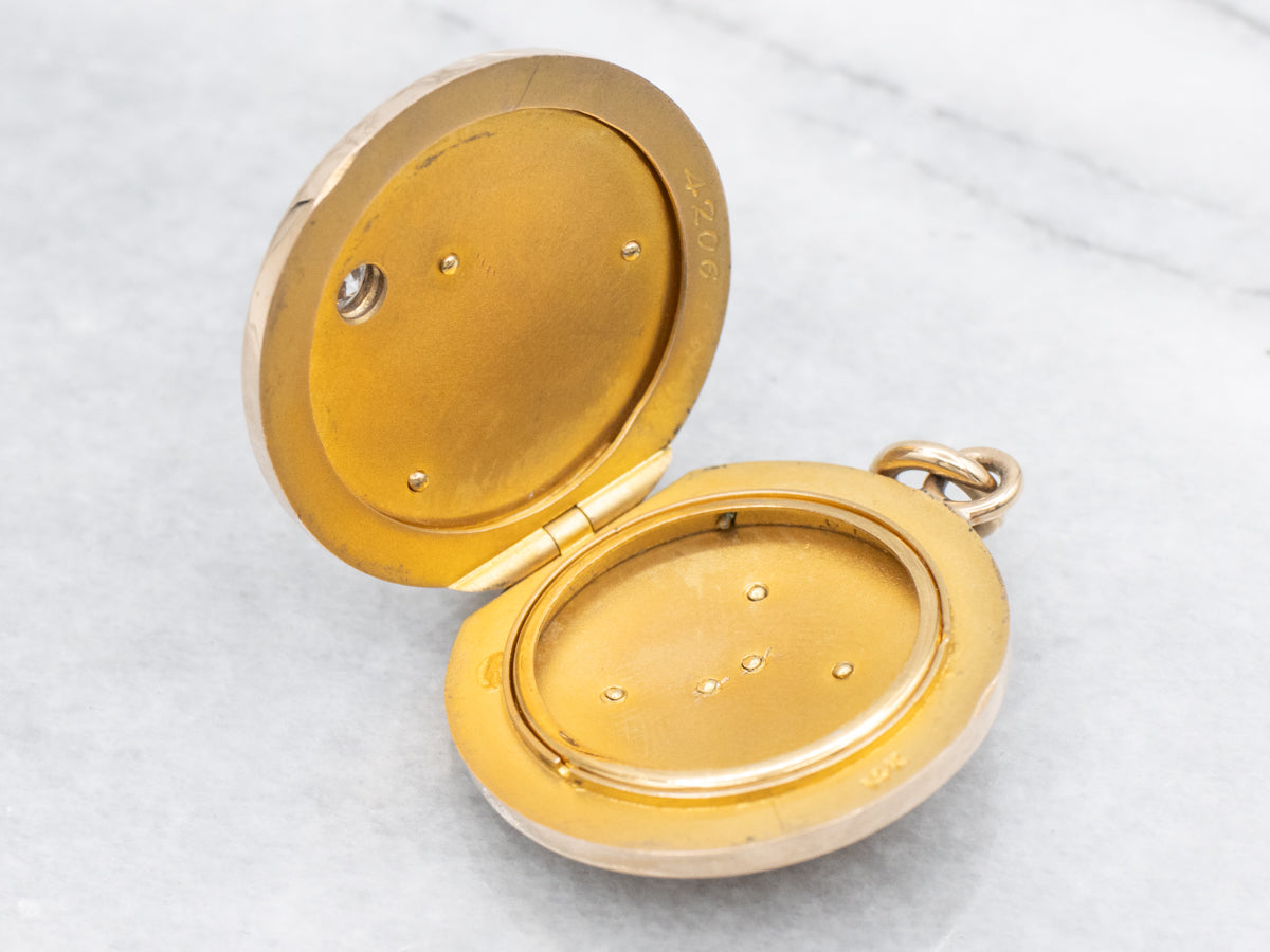 Antique Gold Police Officer Guild POG Diamond and Ruby Eyed Lion Locket