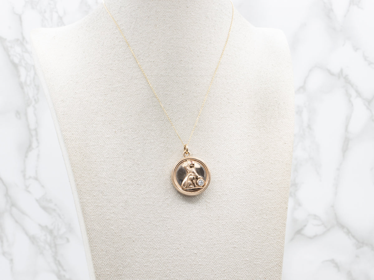 Antique Gold Police Officer Guild POG Diamond and Ruby Eyed Lion Locket