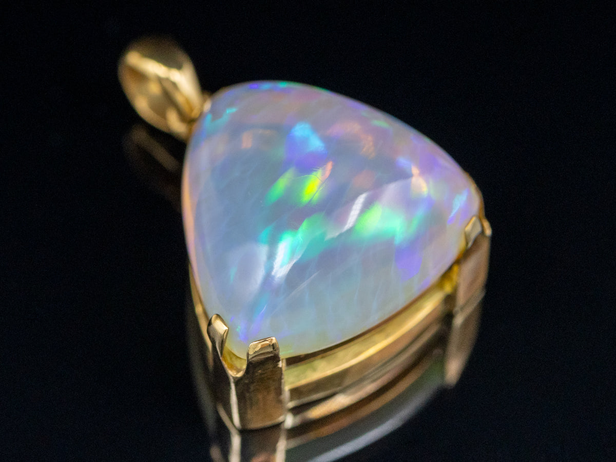 Bold Yellow Gold Trillion Cut Opal Solitaire Pendant