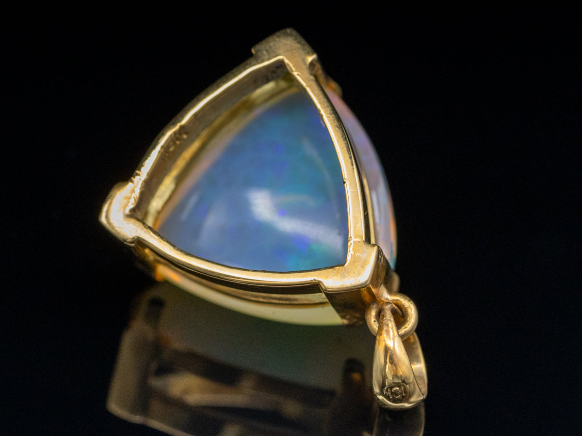 Bold Yellow Gold Trillion Cut Opal Solitaire Pendant