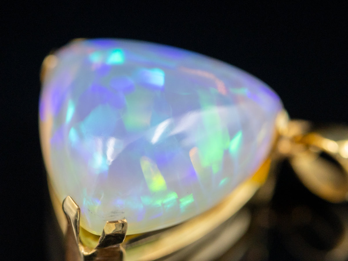 Bold Yellow Gold Trillion Cut Opal Solitaire Pendant