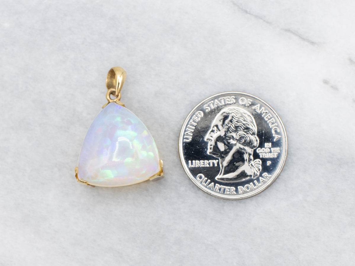 Bold Yellow Gold Trillion Cut Opal Solitaire Pendant