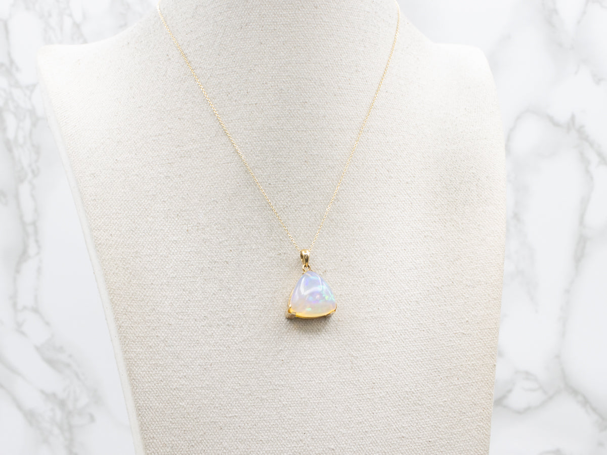 Bold Yellow Gold Trillion Cut Opal Solitaire Pendant