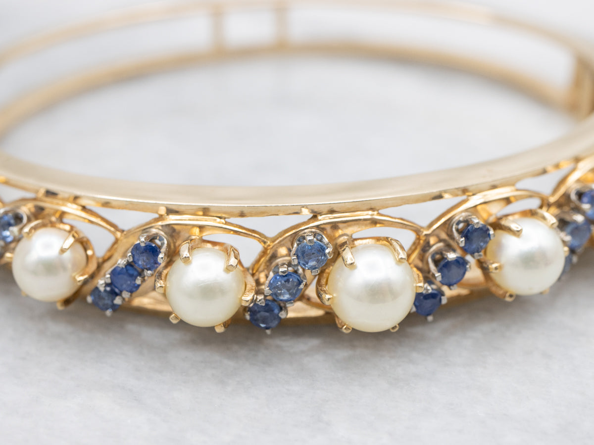 Sparkling Sapphire and Saltwater Pearl Bangle Bracelet