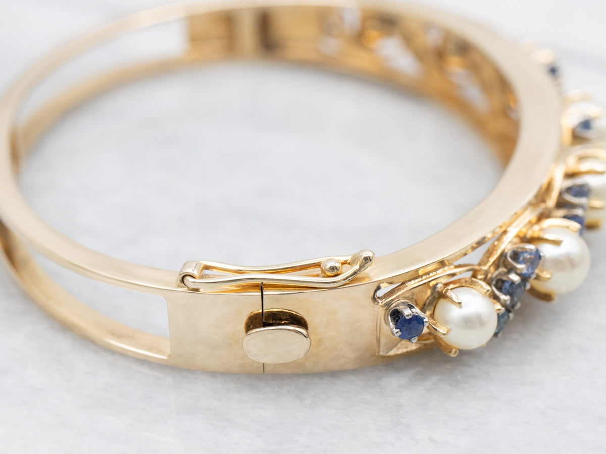 Sparkling Sapphire and Saltwater Pearl Bangle Bracelet