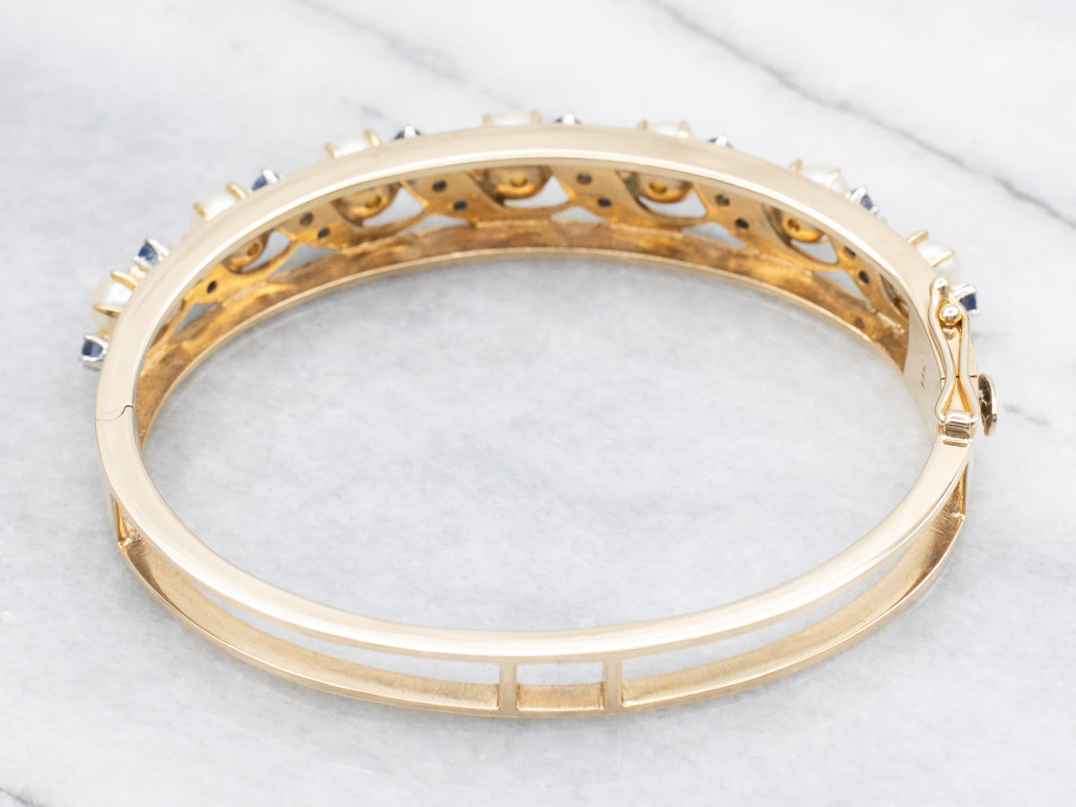 Sparkling Sapphire and Saltwater Pearl Bangle Bracelet
