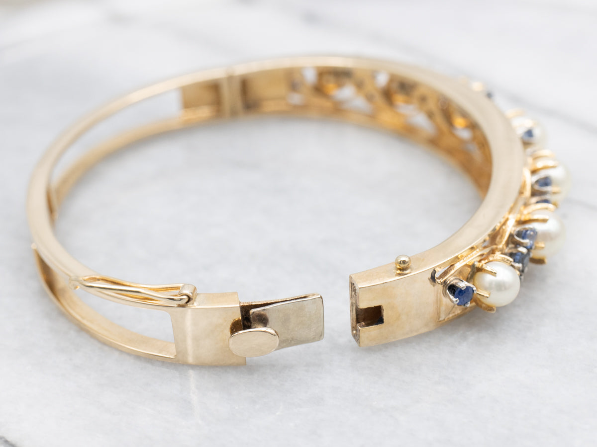 Sparkling Sapphire and Saltwater Pearl Bangle Bracelet