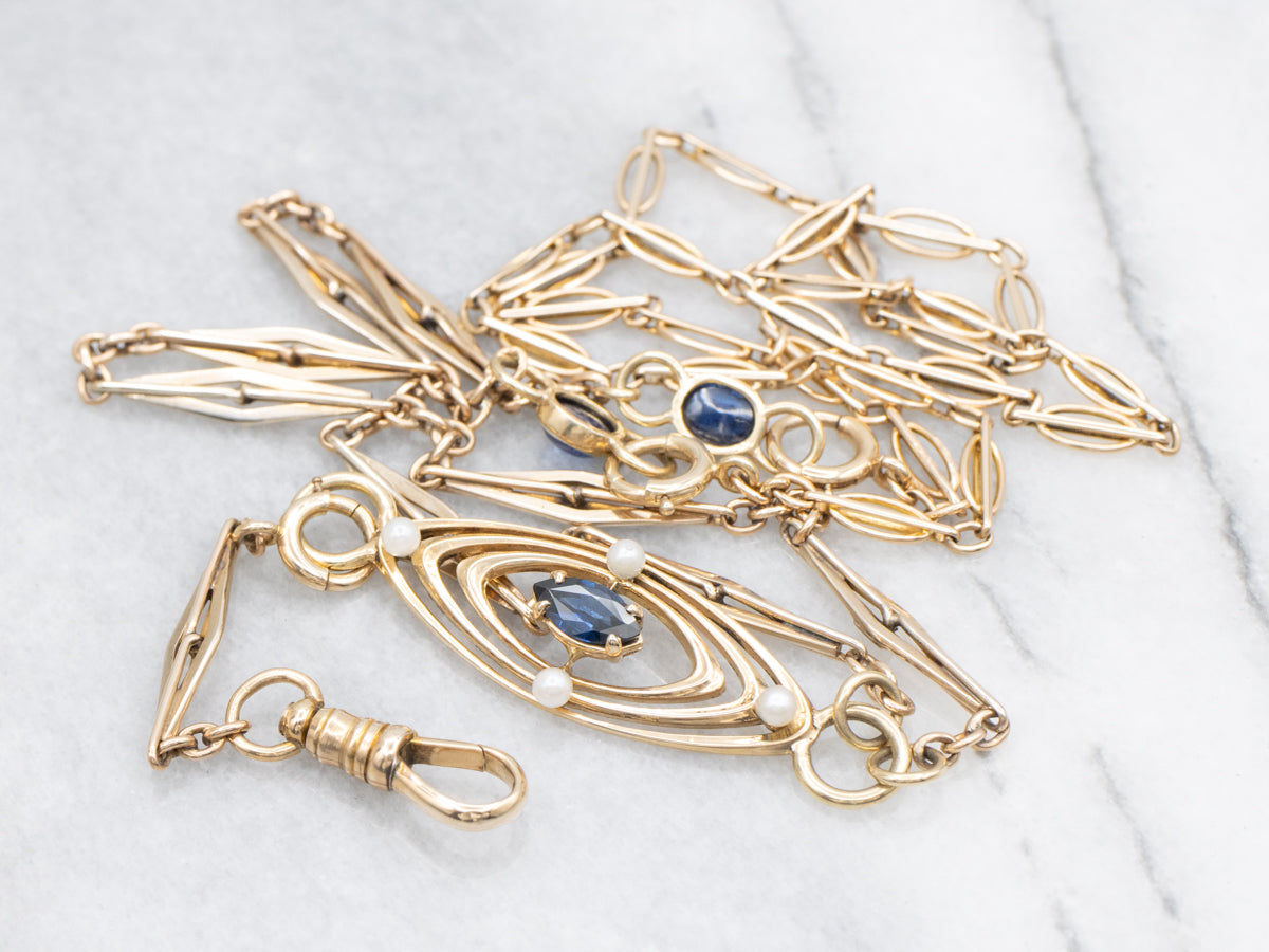 MSJ Mix Era Sapphire and Seed Pearls Conversion Lariat Charm Necklace