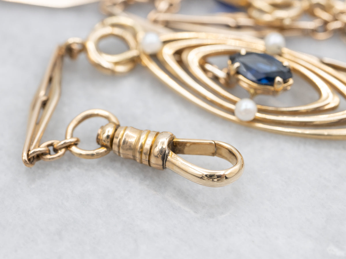 MSJ Mix Era Sapphire and Seed Pearls Conversion Lariat Charm Necklace