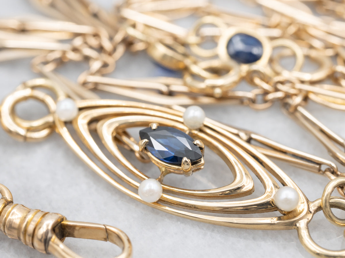 MSJ Mix Era Sapphire and Seed Pearls Conversion Lariat Charm Necklace