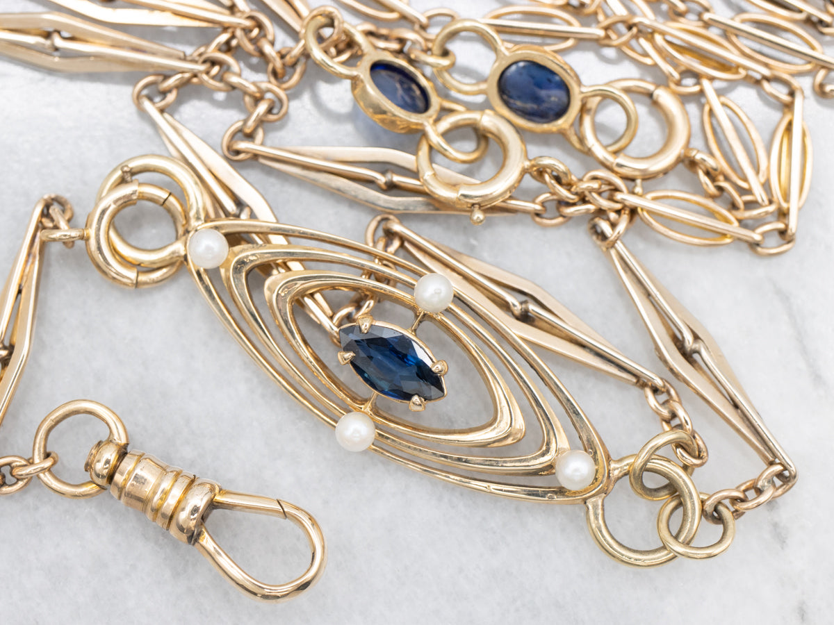 MSJ Mix Era Sapphire and Seed Pearls Conversion Lariat Charm Necklace