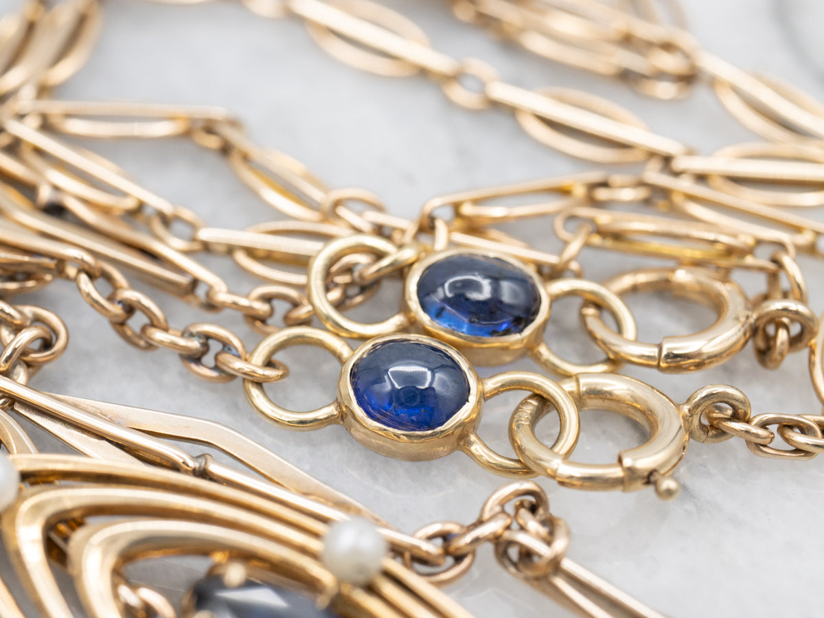 MSJ Mix Era Sapphire and Seed Pearls Conversion Lariat Charm Necklace