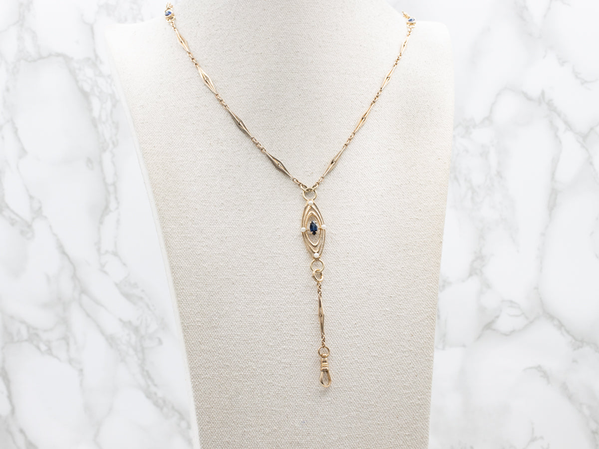 MSJ Mix Era Sapphire and Seed Pearls Conversion Lariat Charm Necklace
