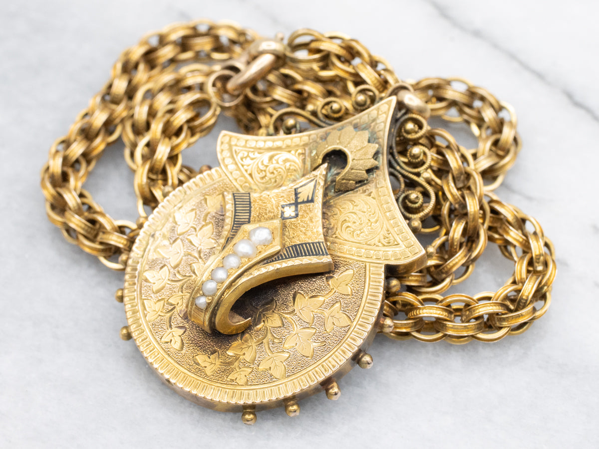 Victorian Seed Pearl and Woven Link Statement Necklace