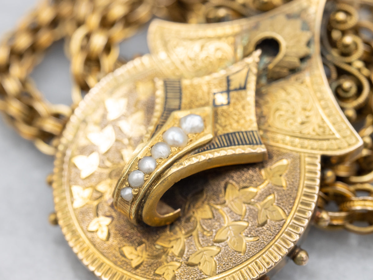 Victorian Seed Pearl and Woven Link Statement Necklace