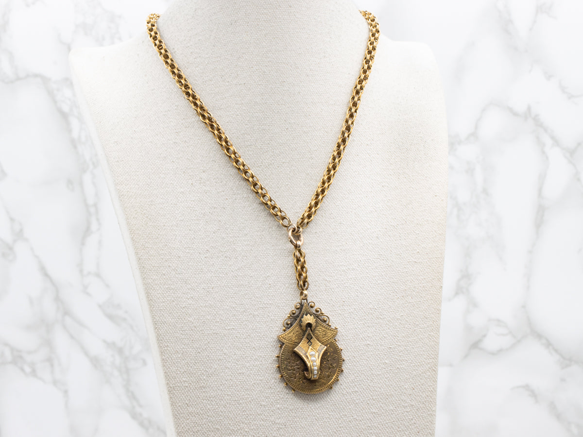 Victorian Seed Pearl and Woven Link Statement Necklace