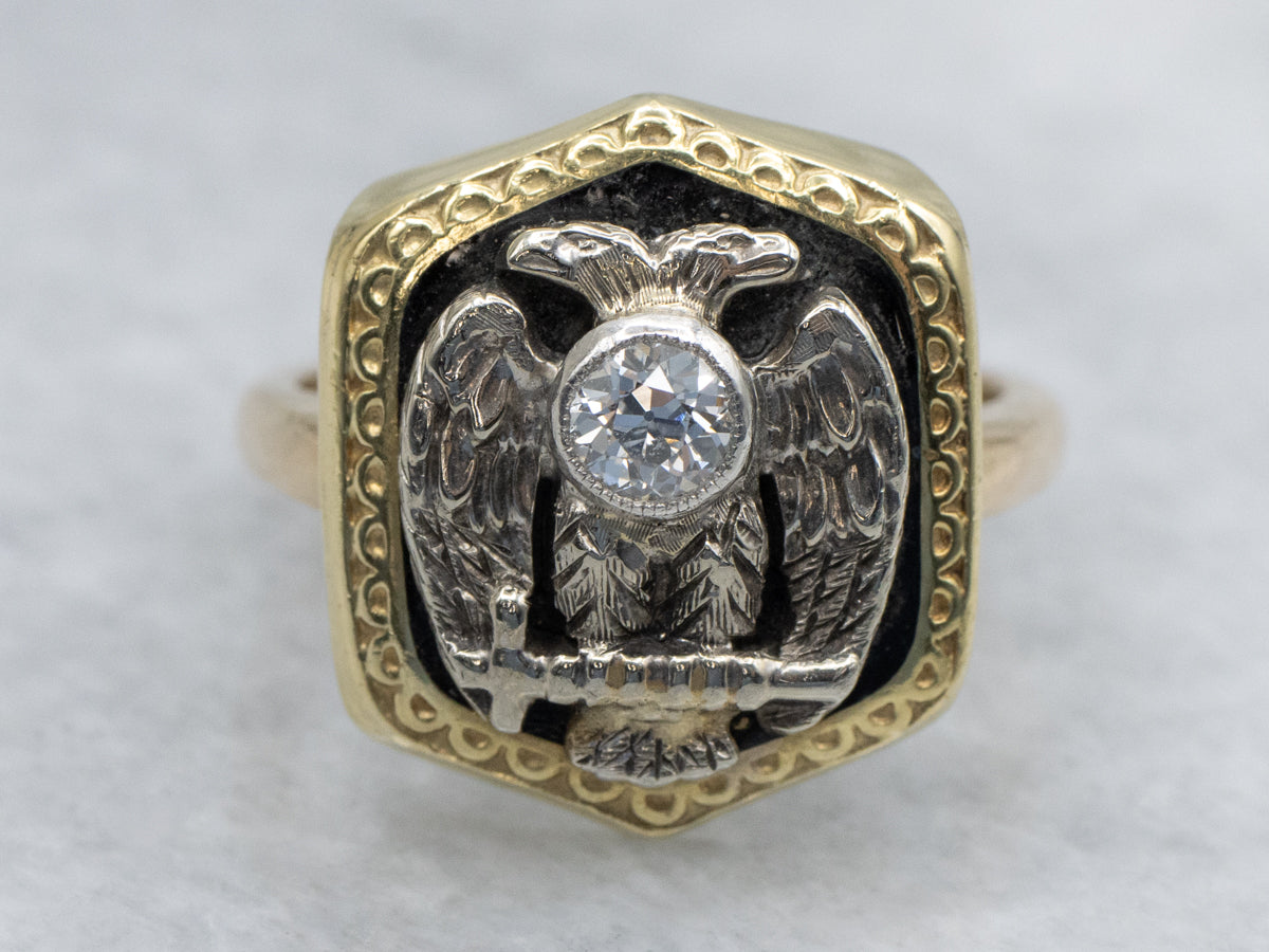 Antique Old Mine Cut Diamond Masonic Ring