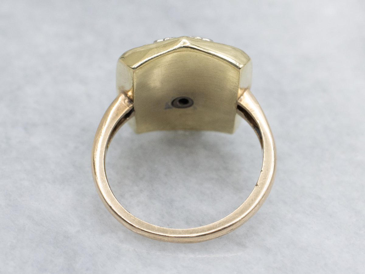 Antique Old Mine Cut Diamond Masonic Ring