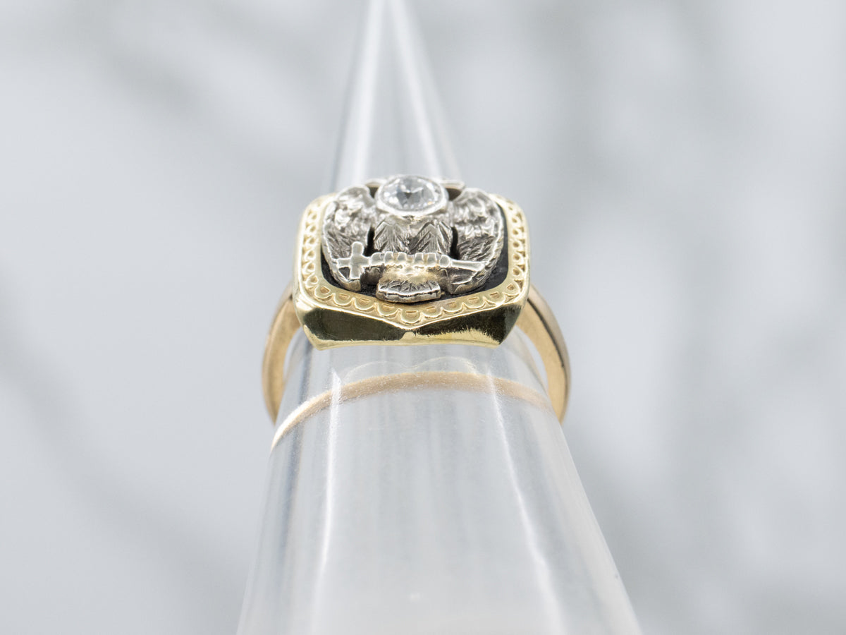 Antique Old Mine Cut Diamond Masonic Ring