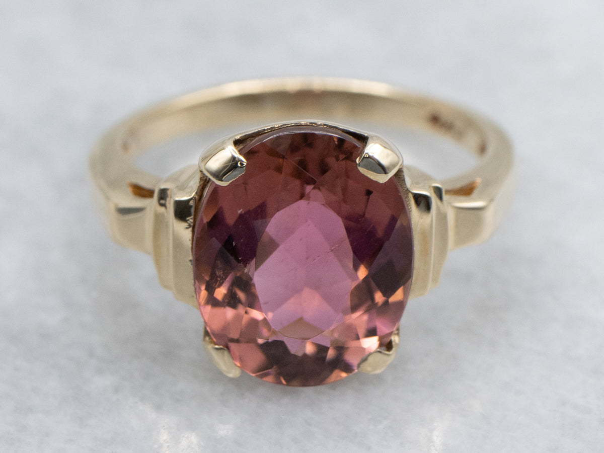 Large Faceted Pink Tourmaline Solitaire Ring