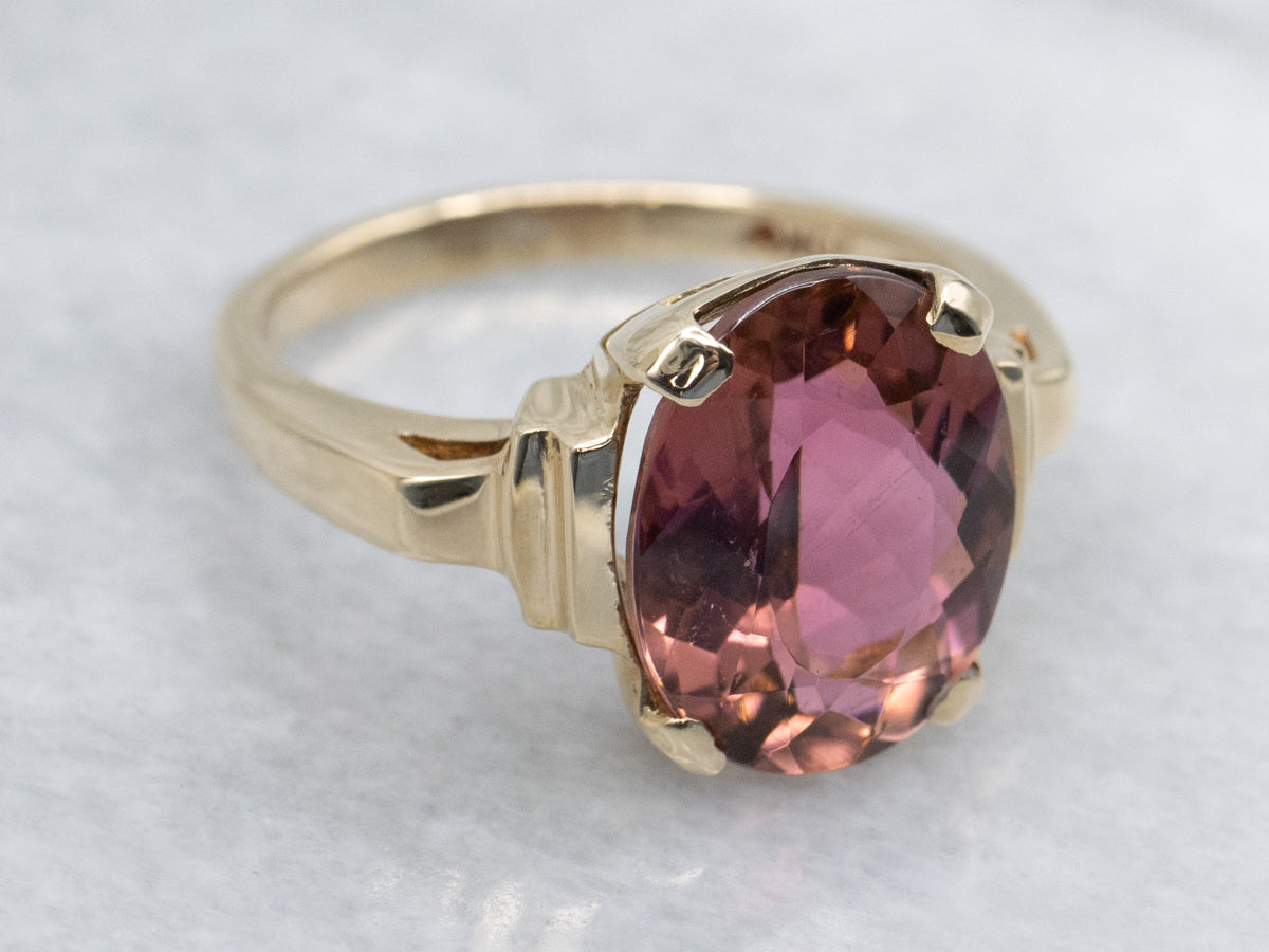 Large Faceted Pink Tourmaline Solitaire Ring