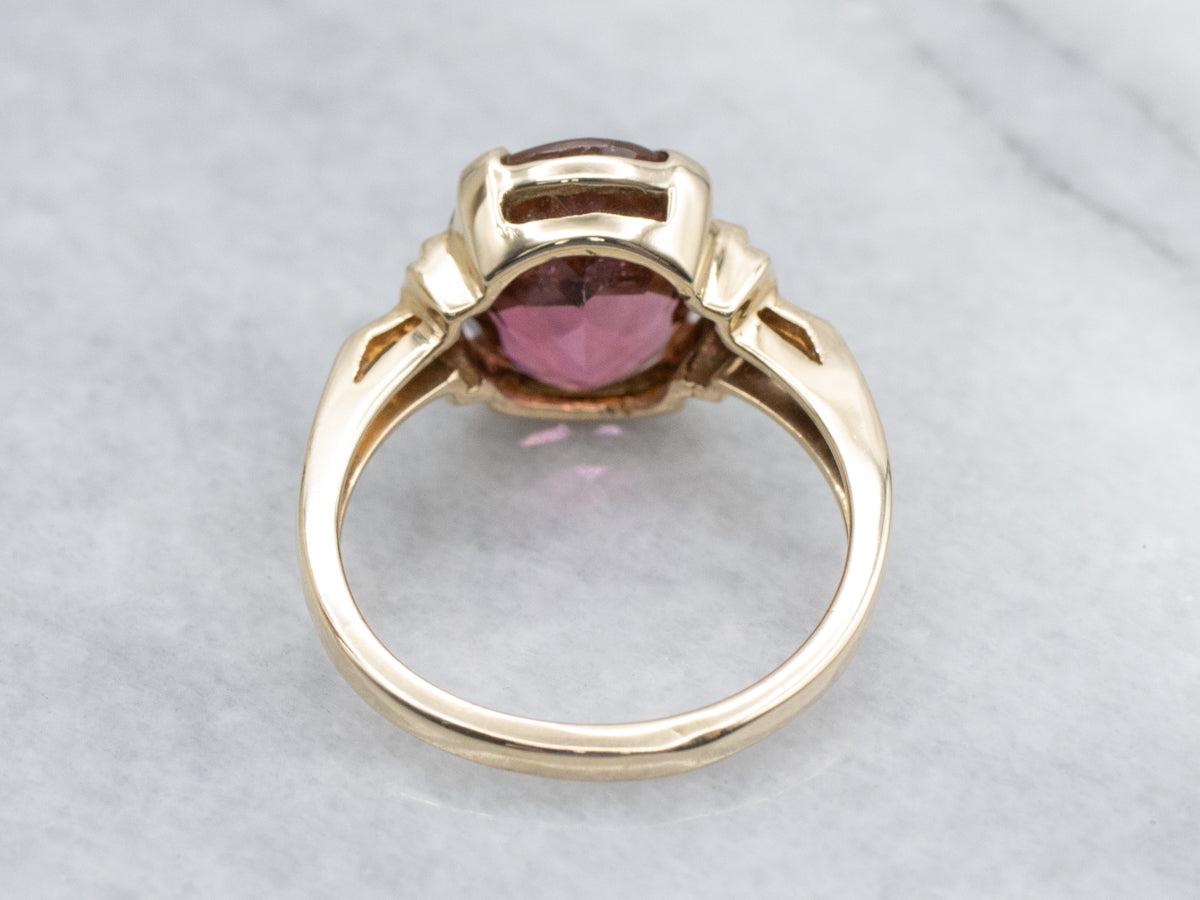 Large Faceted Pink Tourmaline Solitaire Ring