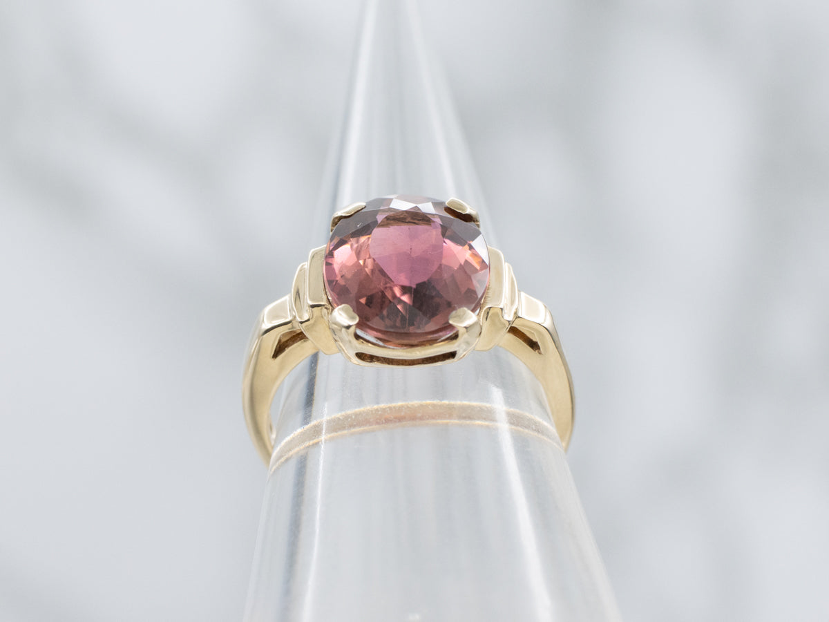 Large Faceted Pink Tourmaline Solitaire Ring