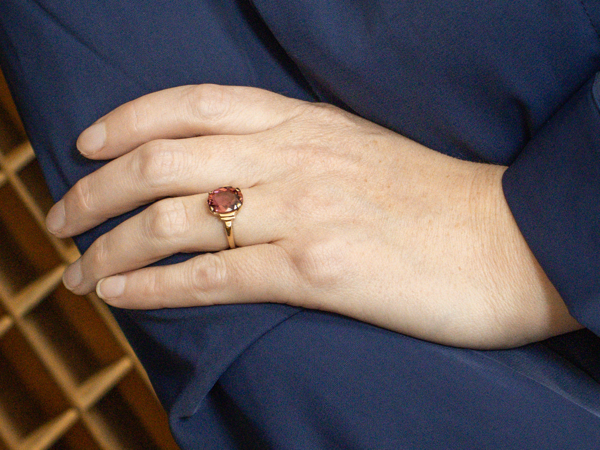 Large Faceted Pink Tourmaline Solitaire Ring