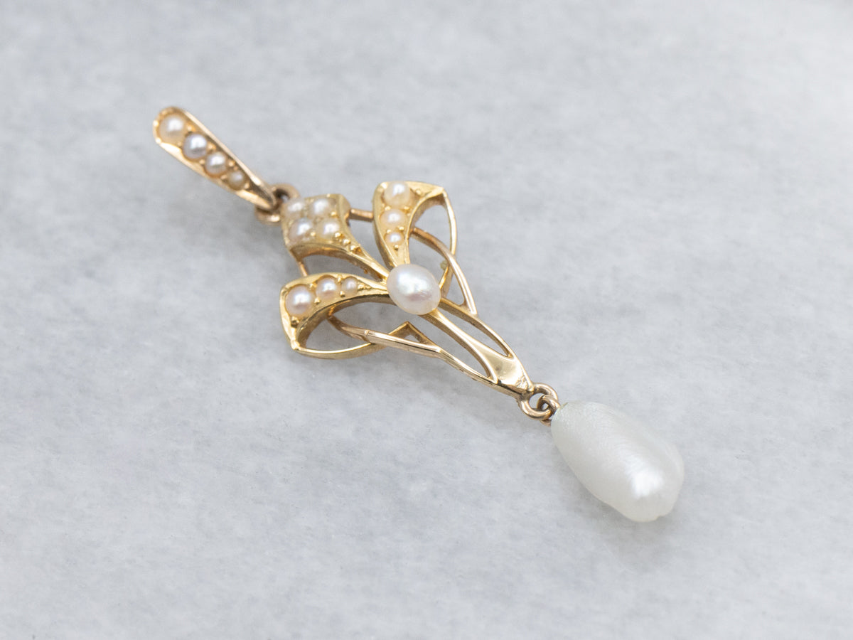 Antique Pearl and Gold Lavalier Pendant
