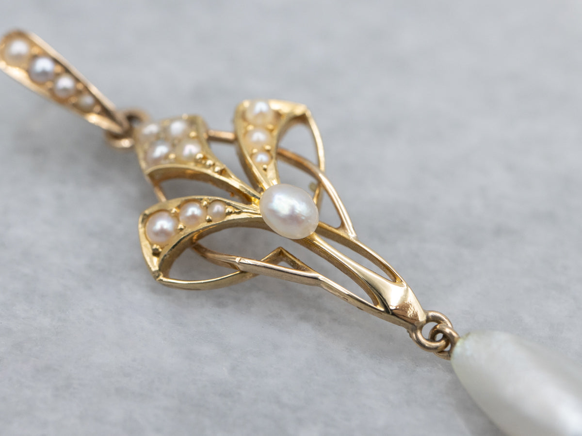 Antique Pearl and Gold Lavalier Pendant
