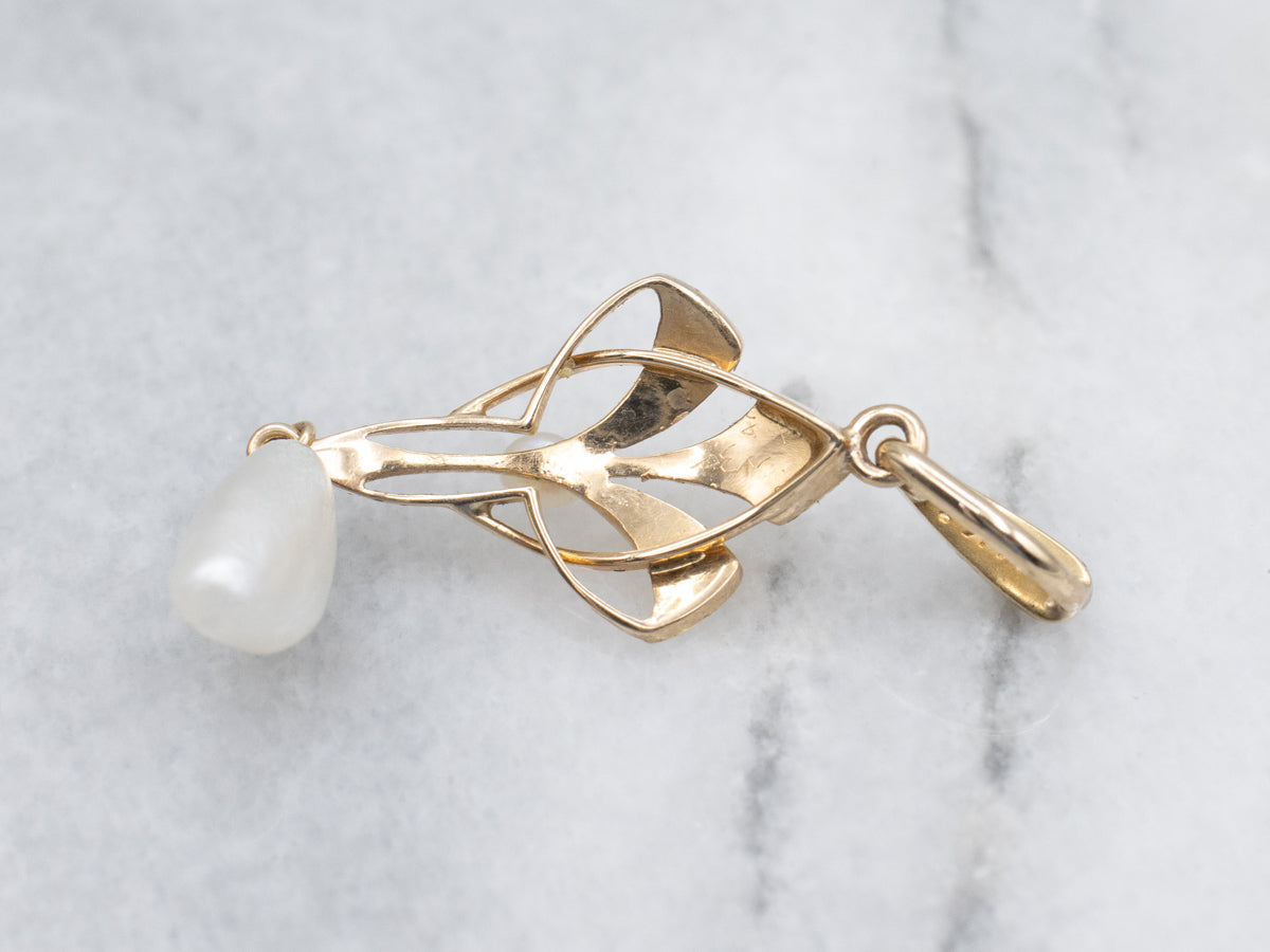 Antique Pearl and Gold Lavalier Pendant