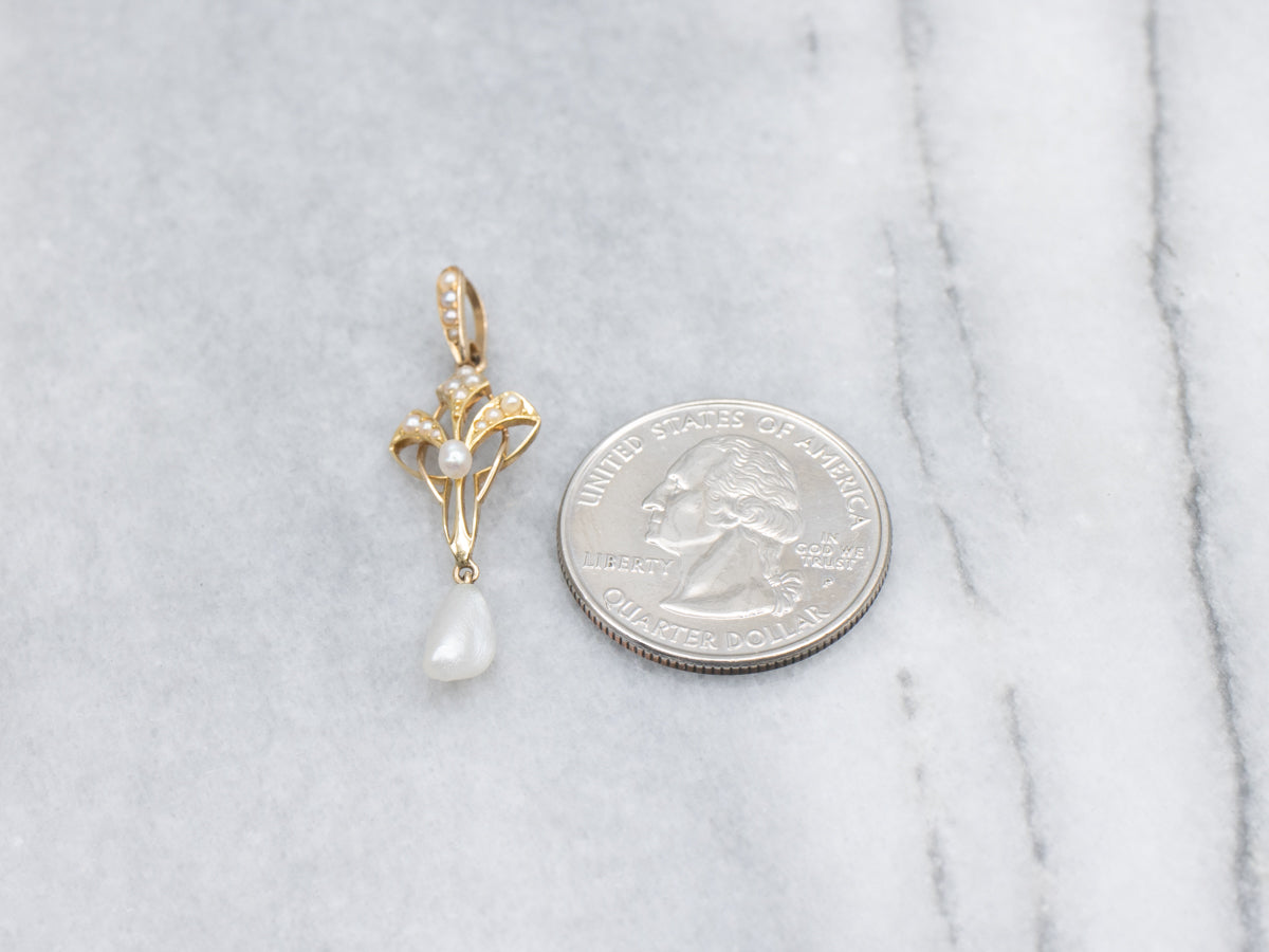 Antique Pearl and Gold Lavalier Pendant