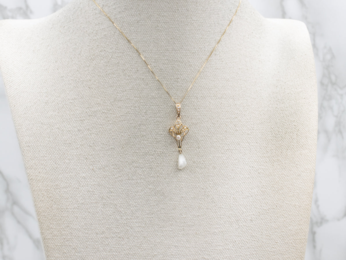 Antique Pearl and Gold Lavalier Pendant