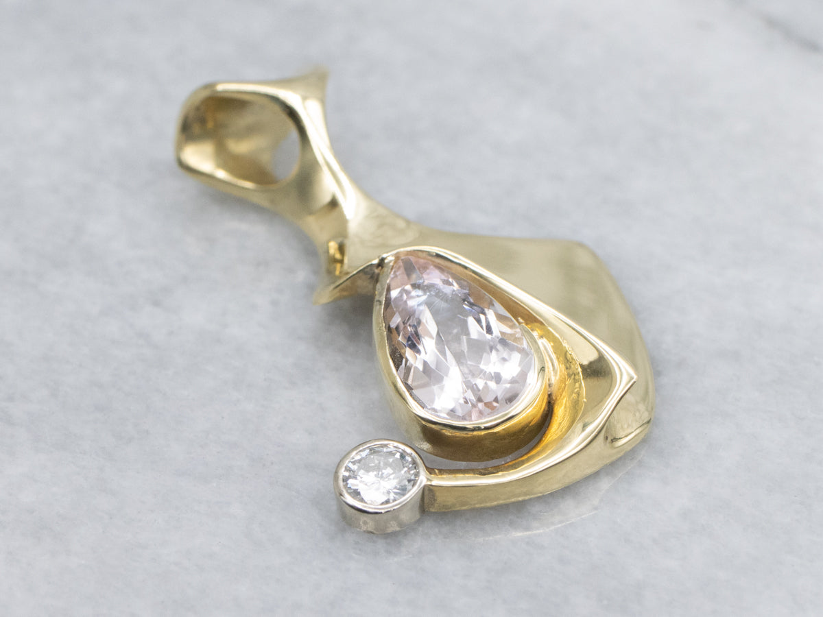 Modernist Morganite and Diamond Pendant