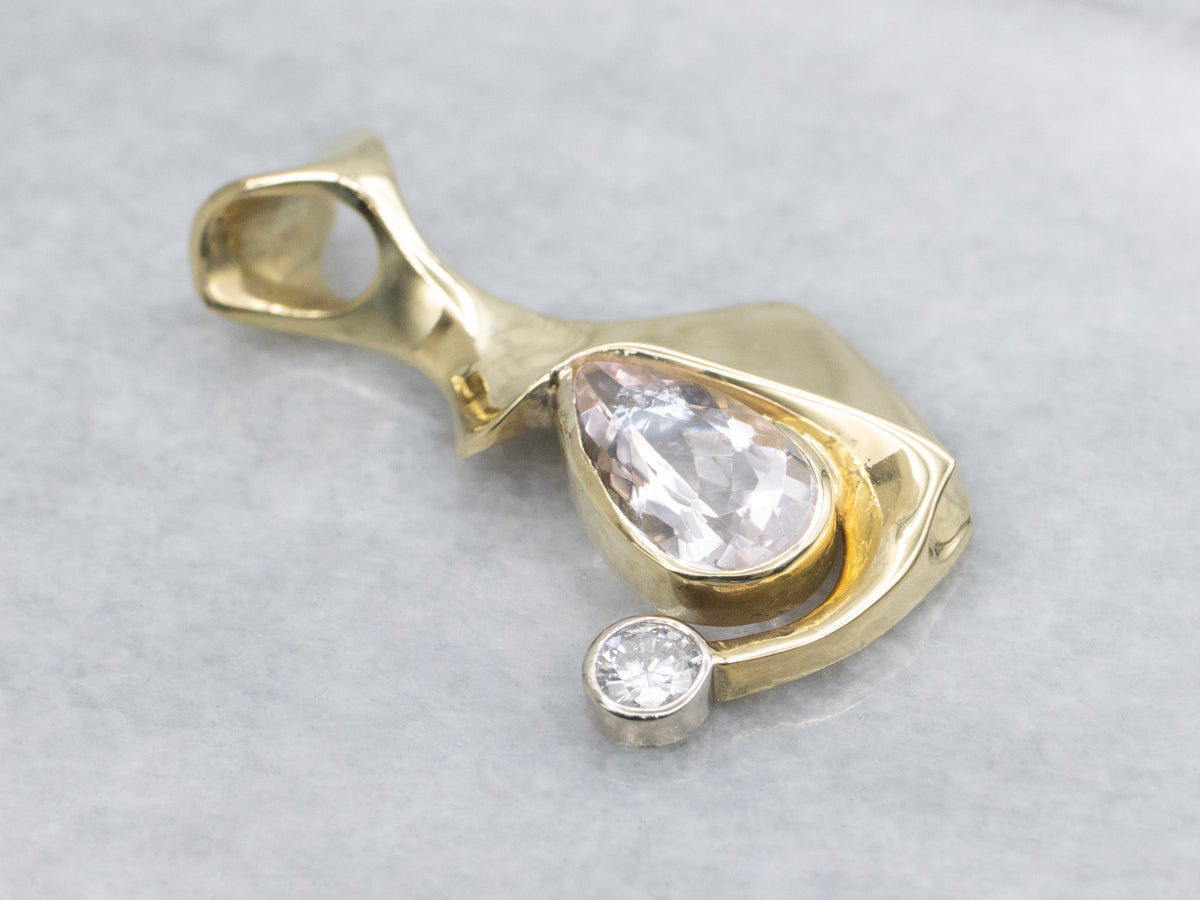 Modernist Morganite and Diamond Pendant