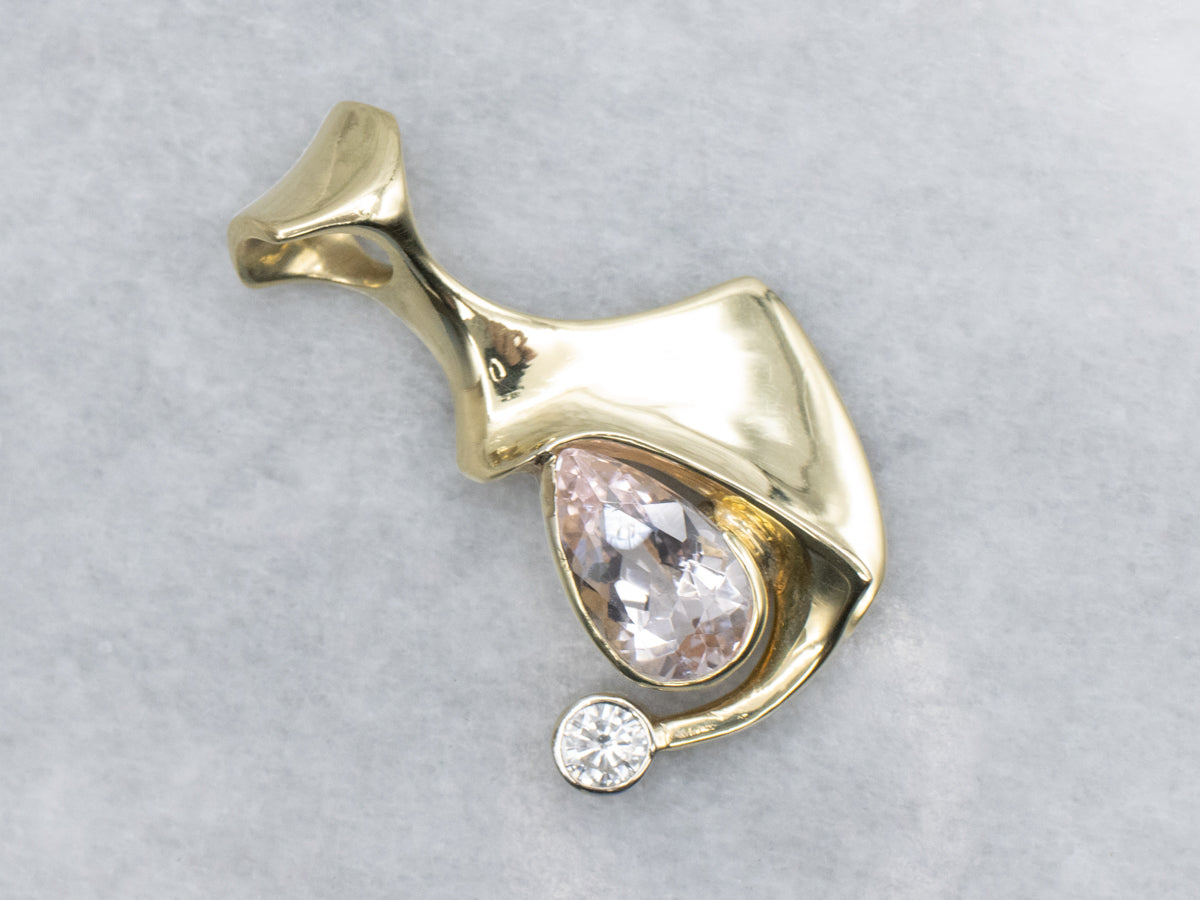 Modernist Morganite and Diamond Pendant