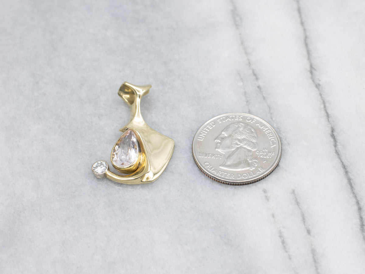 Modernist Morganite and Diamond Pendant