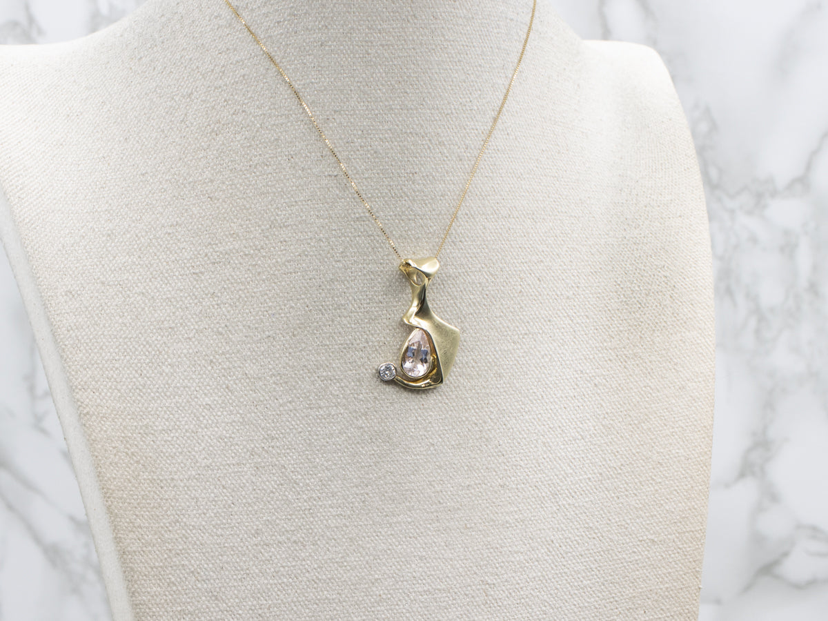 Modernist Morganite and Diamond Pendant