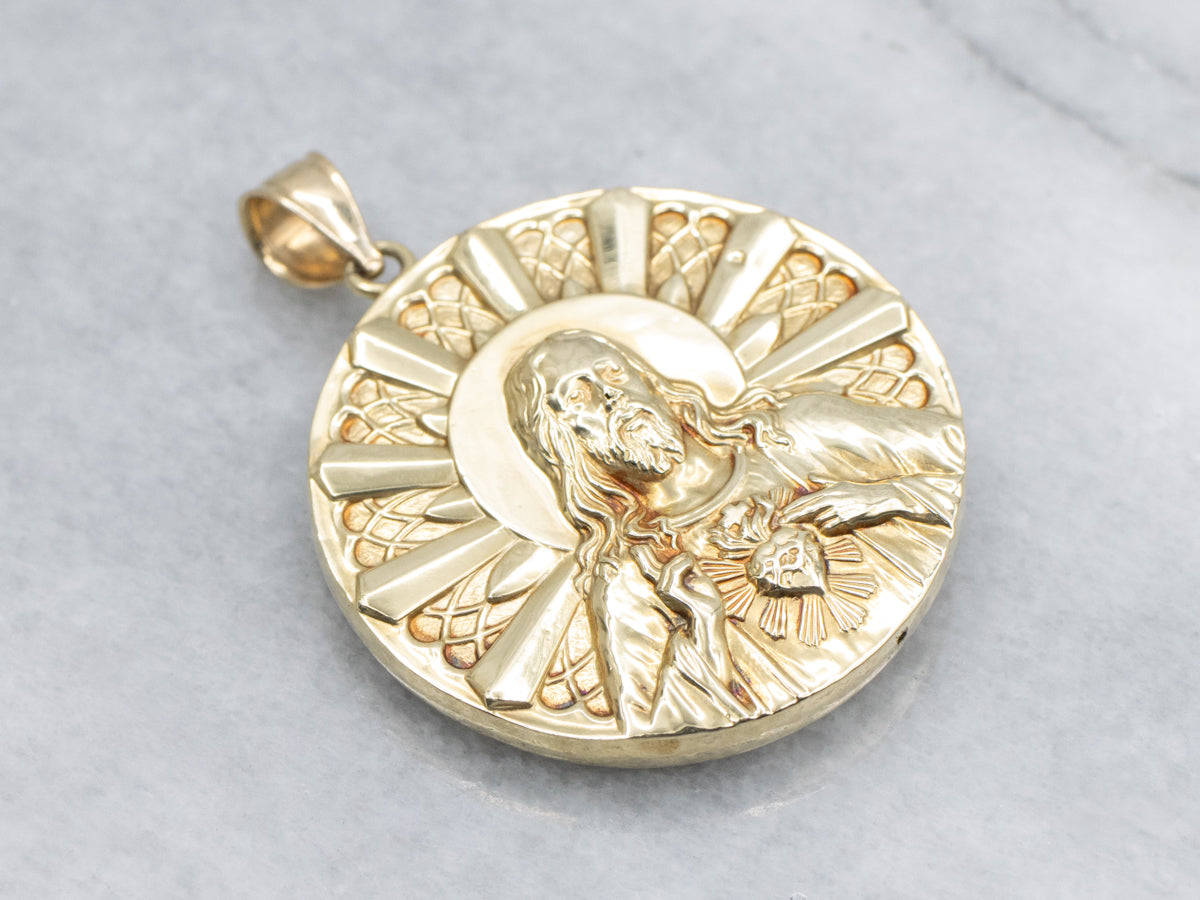 Large Dual Sided Yellow Gold Religious Pendant