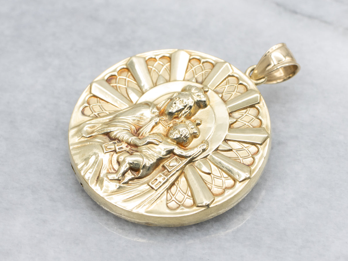 Large Dual Sided Yellow Gold Religious Pendant
