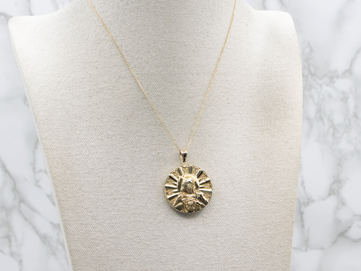 Large Dual Sided Yellow Gold Religious Pendant