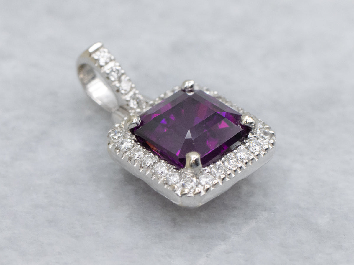 Fuchsia Sapphire and Diamond Halo Pendant