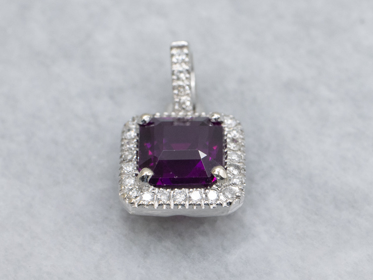 Fuchsia Sapphire and Diamond Halo Pendant