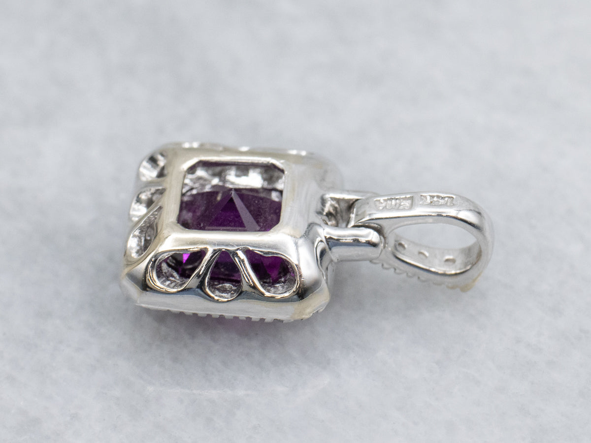 Fuchsia Sapphire and Diamond Halo Pendant
